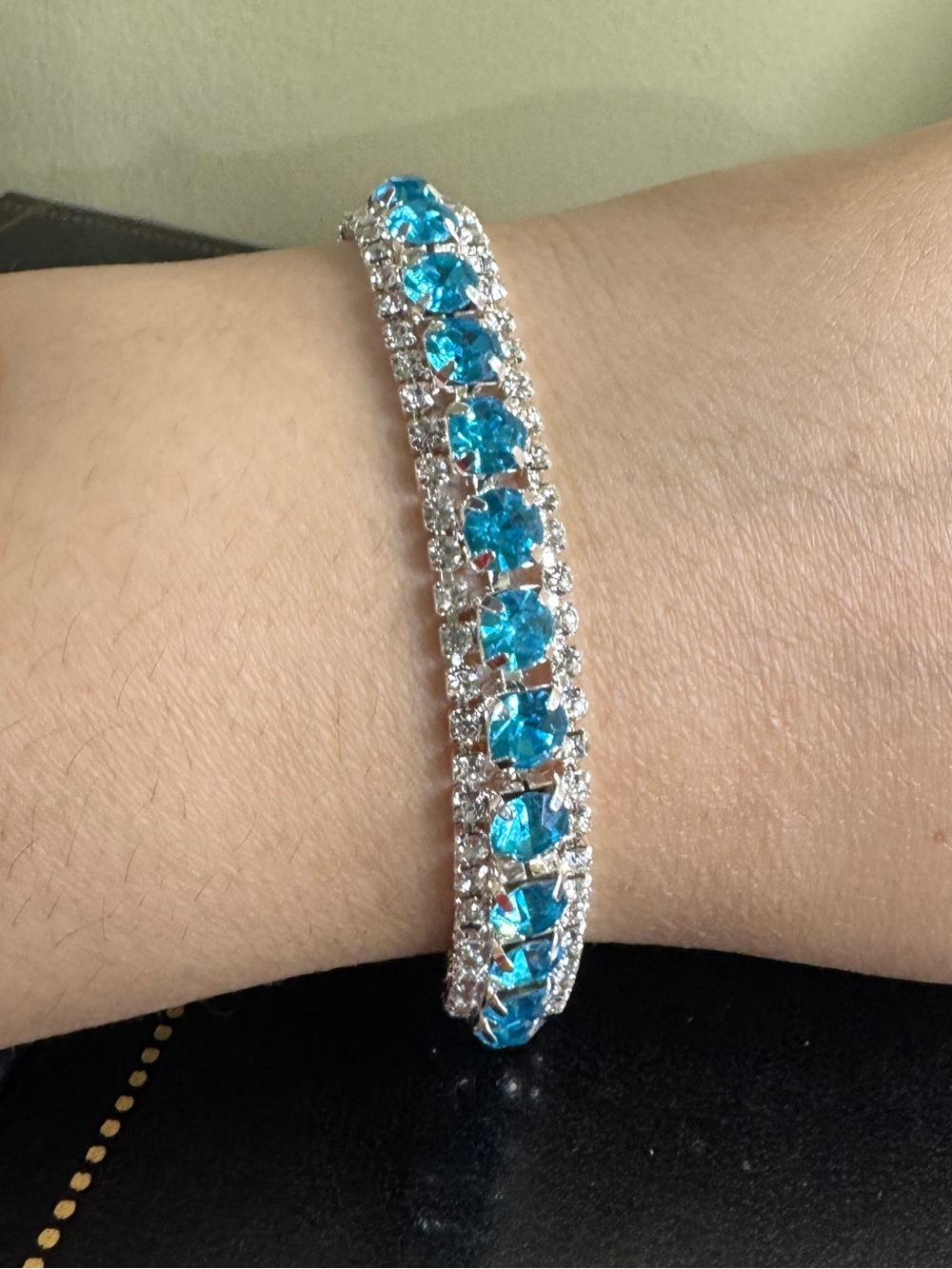 Silver Bracelet with Blue Crystal Accents
